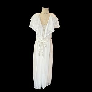 Vintage Val Mode White Bridal Peignoir Gown & Robe Set White‎ Lace Sz Small